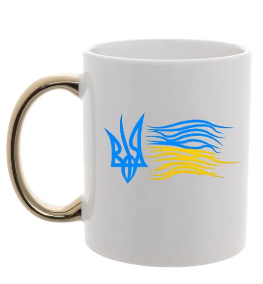 Чашка з кольоровою ручкою Герб і Прапор України Золото фото