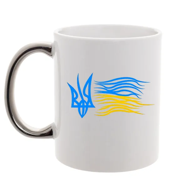 Чашка з кольоровою ручкою Герб і Прапор України Срібло фото