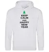 Мужская толстовка (худи) Keep calm and happy new year Серый меланж фото