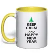 Чашка з кольоровою ручкою Keep calm and happy new year Сонячно жовтий фото