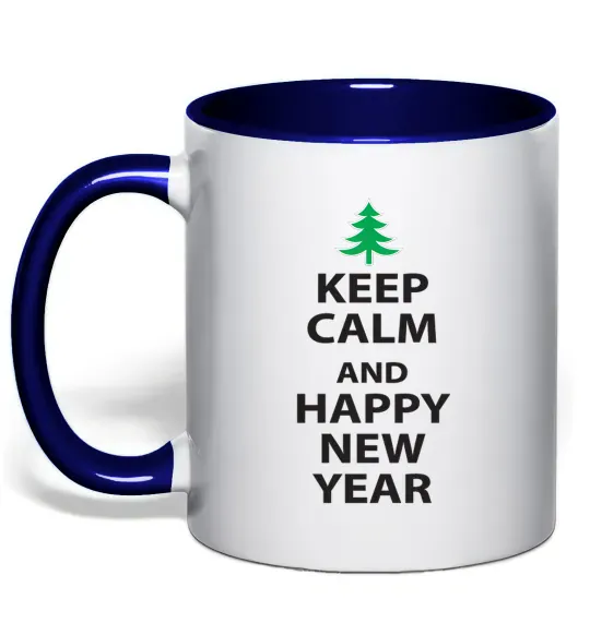Чашка з кольоровою ручкою Keep calm and happy new year Глибокий темно-синій фото