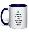 Чашка з кольоровою ручкою Keep calm and happy new year Глибокий темно-синій фото