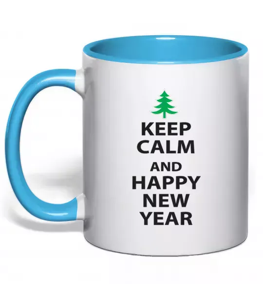 Чашка з кольоровою ручкою Keep calm and happy new year Блакитний фото