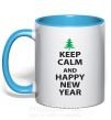 Чашка з кольоровою ручкою Надпись KEEP CALM AND HAPPY NEW YEAR Блакитний фото