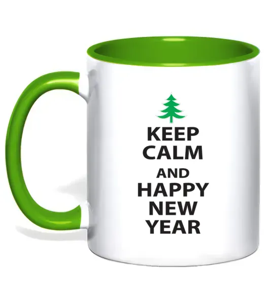 Чашка з кольоровою ручкою Keep calm and happy new year Зелений фото