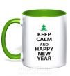 Чашка с цветной ручкой Надпись KEEP CALM AND HAPPY NEW YEAR Зеленый фото