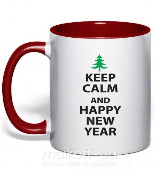 Чашка з кольоровою ручкою Надпись KEEP CALM AND HAPPY NEW YEAR Червоний фото