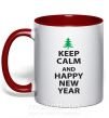Чашка с цветной ручкой Надпись KEEP CALM AND HAPPY NEW YEAR Красный фото