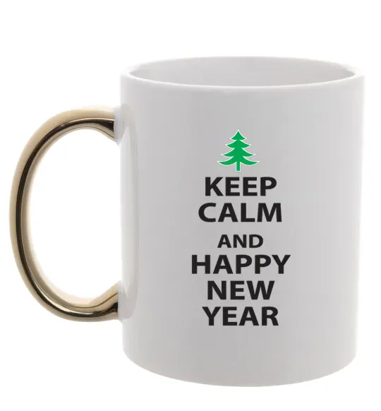 Чашка з кольоровою ручкою Keep calm and happy new year Золото фото