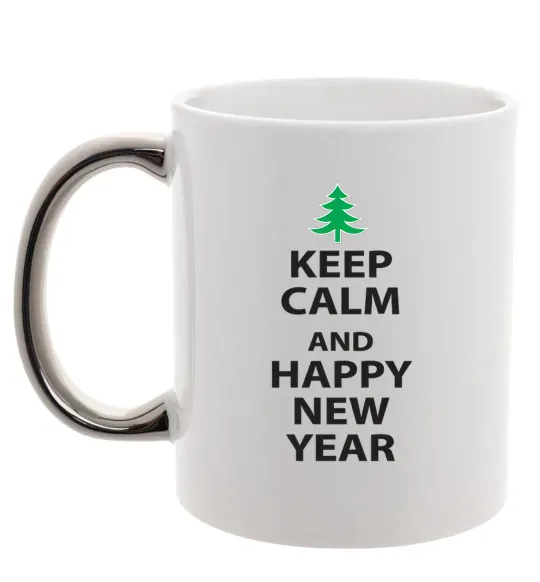 Чашка з кольоровою ручкою Keep calm and happy new year Срібло фото