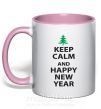 Чашка с цветной ручкой Надпись KEEP CALM AND HAPPY NEW YEAR Нежно розовый фото