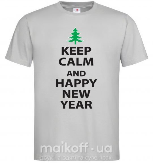 Мужская футболка Надпись KEEP CALM AND HAPPY NEW YEAR Серый фото