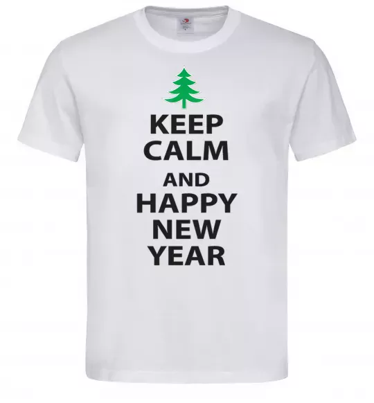 Мужская футболка Keep calm and happy new year Белый фото