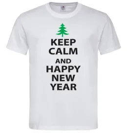 Мужская футболка Keep calm and happy new year Белый фото