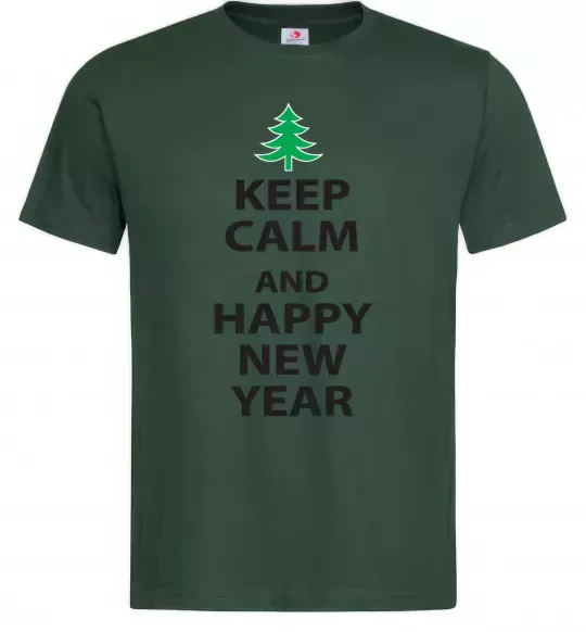 Мужская футболка Keep calm and happy new year Темно-зеленый фото