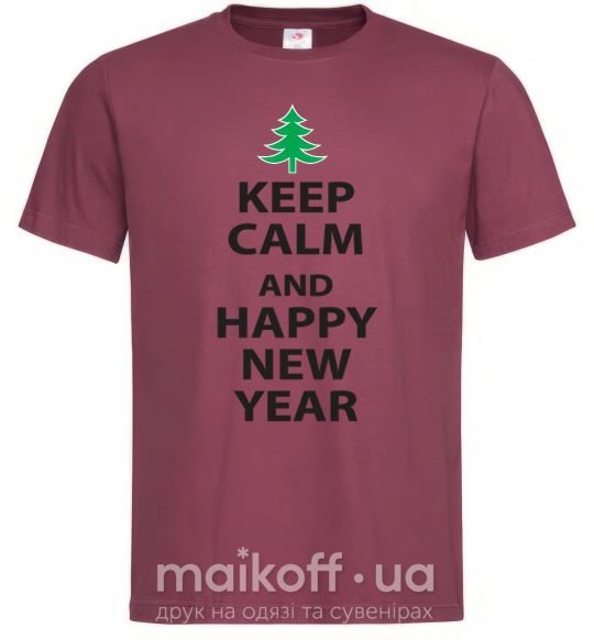 Чоловіча футболка Надпись KEEP CALM AND HAPPY NEW YEAR Бордовий фото