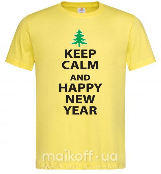 Мужская футболка Надпись KEEP CALM AND HAPPY NEW YEAR Лимонный фото