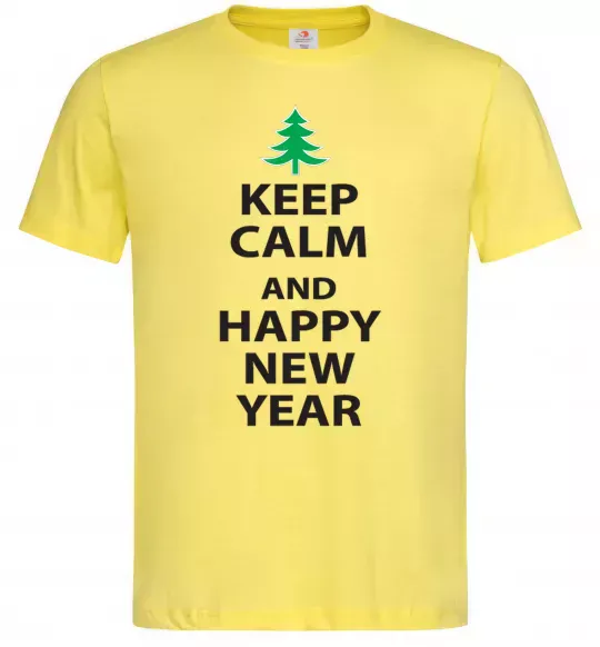 Мужская футболка Keep calm and happy new year Лимонный фото