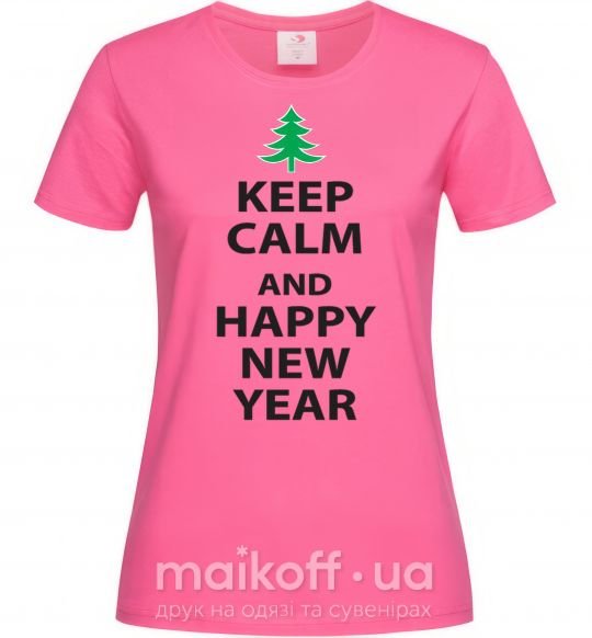 Жіноча футболка Надпись KEEP CALM AND HAPPY NEW YEAR Яскраво-рожевий фото