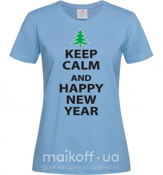 Женская футболка Надпись KEEP CALM AND HAPPY NEW YEAR Голубой фото
