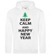 Мужская толстовка (худи) Надпись KEEP CALM AND HAPPY NEW YEAR Белый фото