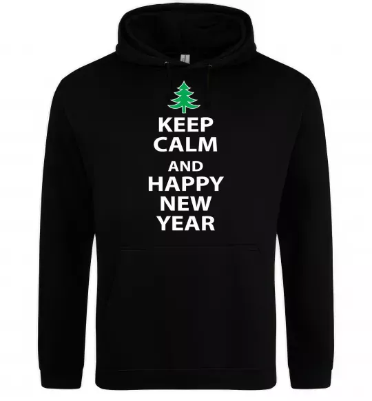 Мужская толстовка (худи) Keep calm and happy new year Черный фото