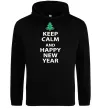Мужская толстовка (худи) Keep calm and happy new year Черный фото