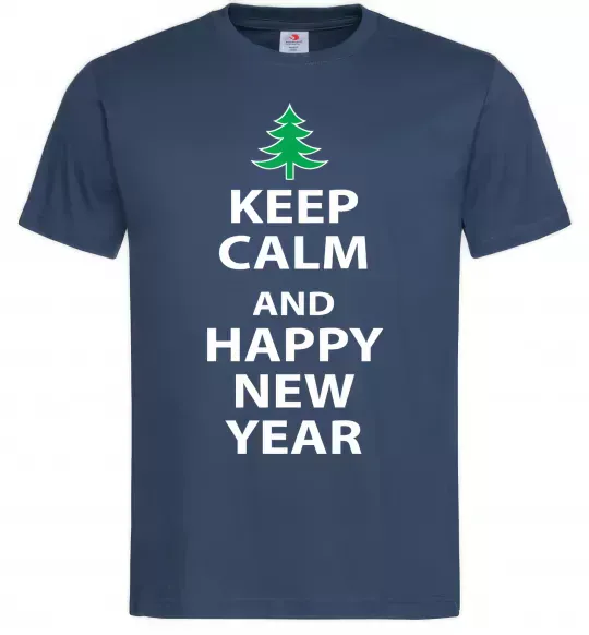 Мужская футболка Keep calm and happy new year Темно-синий фото