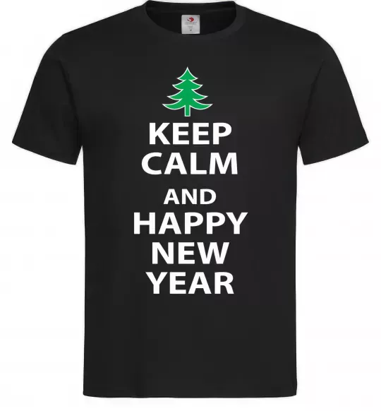 Мужская футболка Keep calm and happy new year Черный фото