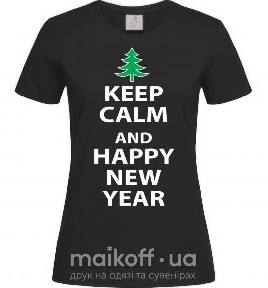 Жіноча футболка Надпись KEEP CALM AND HAPPY NEW YEAR Чорний фото