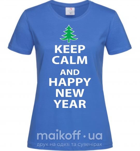 Жіноча футболка Надпись KEEP CALM AND HAPPY NEW YEAR Яскраво-синій фото