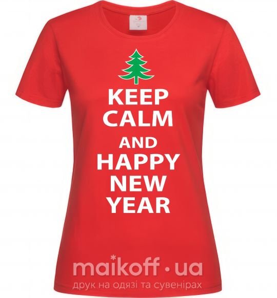 Женская футболка Надпись KEEP CALM AND HAPPY NEW YEAR Красный фото