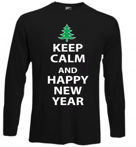 Лонгслив Keep calm and happy new year Черный фото
