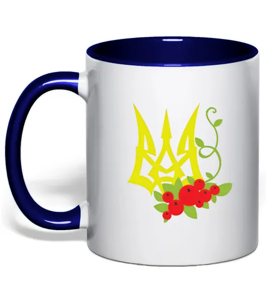 Чашка с цветной ручкой Герб з калиною Глубокий темно-синий фото