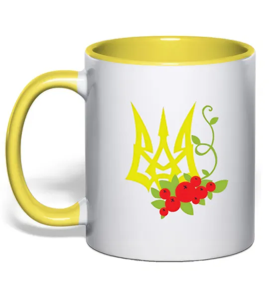 Чашка с цветной ручкой Герб з калиною Лимонный фото