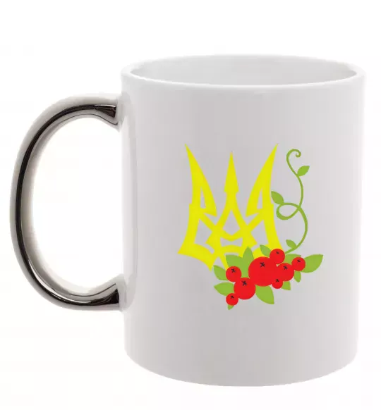 Чашка с цветной ручкой Герб з калиною Серебро фото