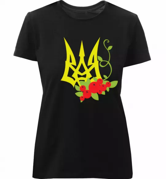 Женская премиум футболка Герб з калиною Черный фото