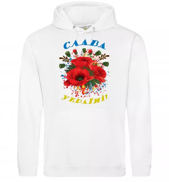 Мужская толстовка (худи) Слава Україні! (маки) Белый фото