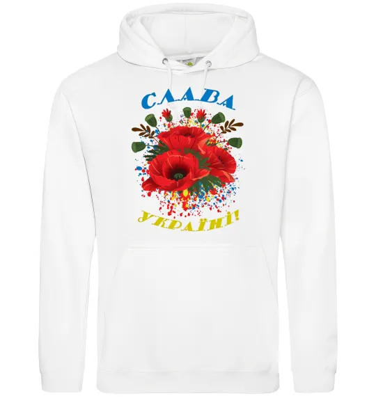 Жіноча толстовка (худі) Слава Україні! (маки) Білий фото