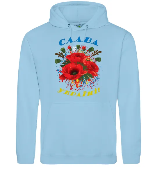 Жіноча толстовка (худі) Слава Україні! (маки) Блакитний фото