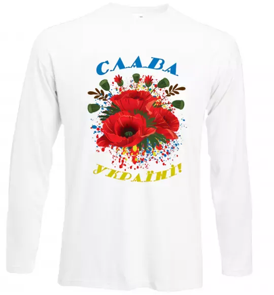 Лонгслів Слава Україні! (маки) Білий фото