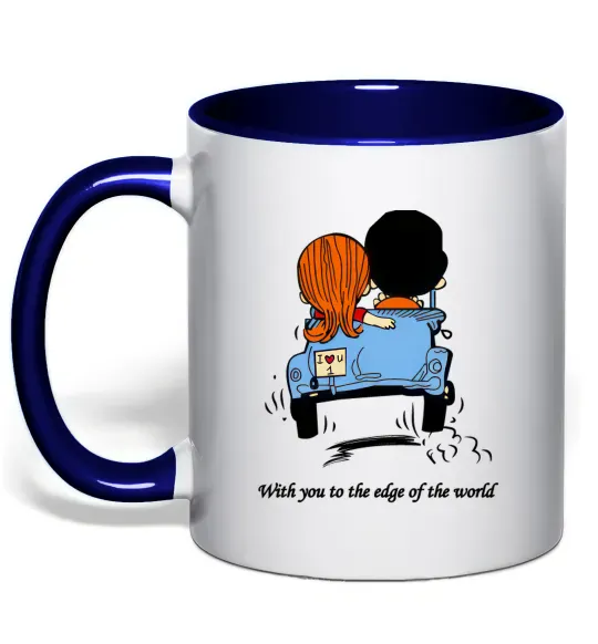 Чашка с цветной ручкой With you to the edge of the world Глубокий темно-синий фото