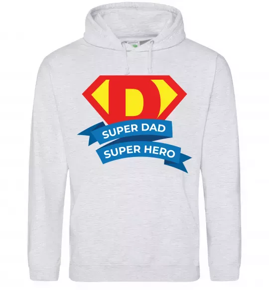 Чоловіча толстовка (худі) DAD SUPER HERO Сірий меланж фото
