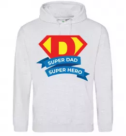 Чоловіча толстовка (худі) DAD SUPER HERO Сірий меланж фото