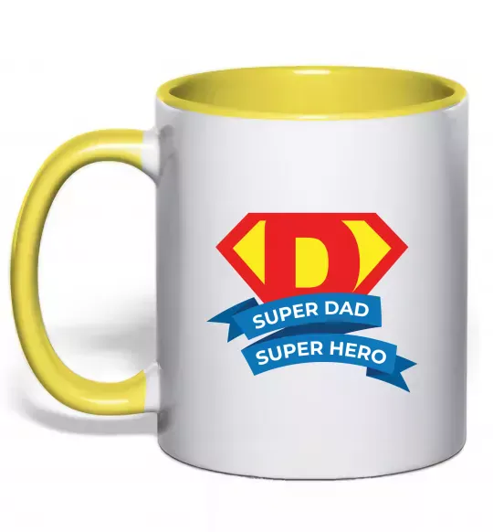 Чашка з кольоровою ручкою DAD SUPER HERO Сонячно жовтий фото