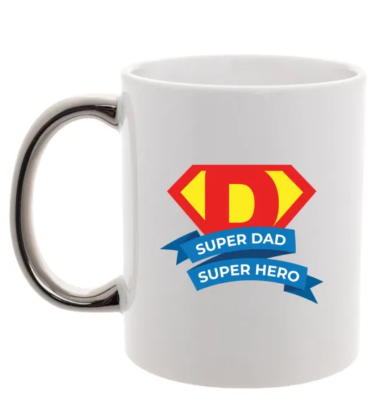 Чашка з кольоровою ручкою DAD SUPER HERO Срібло фото