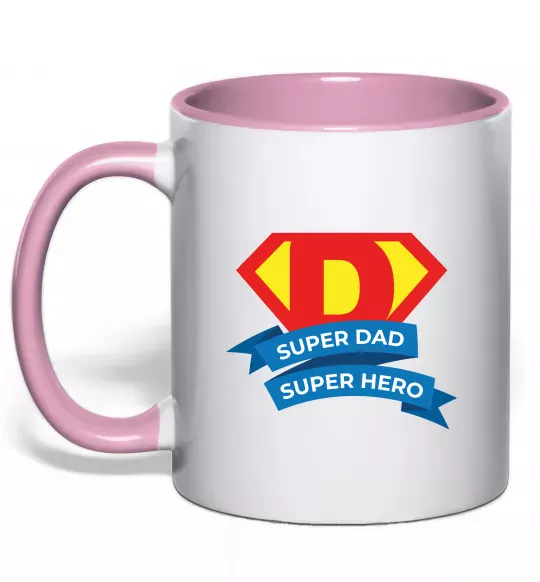 Чашка з кольоровою ручкою DAD SUPER HERO Ніжно рожевий фото