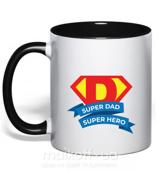 Чашка з кольоровою ручкою DAD SUPER HERO Чорний фото