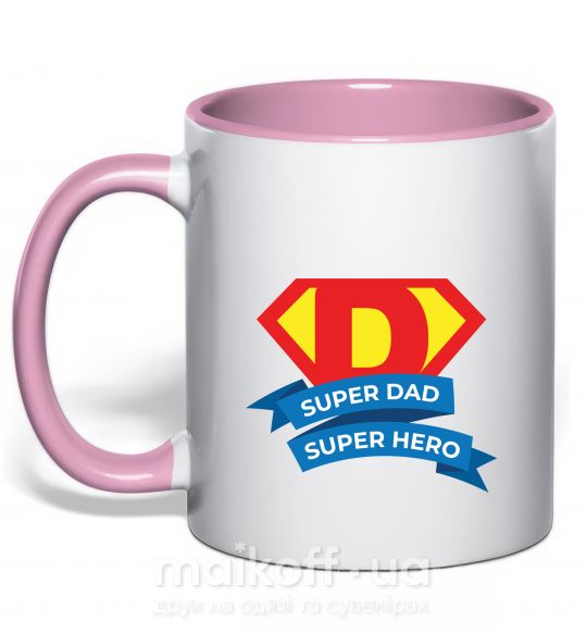 Чашка з кольоровою ручкою DAD SUPER HERO Ніжно рожевий фото
