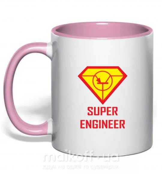 Чашка з кольоровою ручкою Супер инженер Ніжно рожевий фото